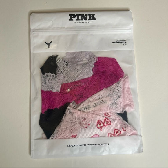 Victoria’s Secret PINK 5 Pack Lace Thong Panties, Valentine’s Edition, Sz. S - Picture 6 of 7